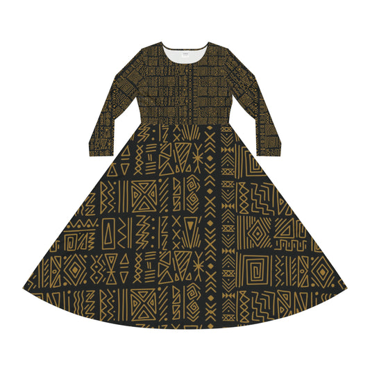 Tribal print Long Sleeve Dance Dress (AOP)